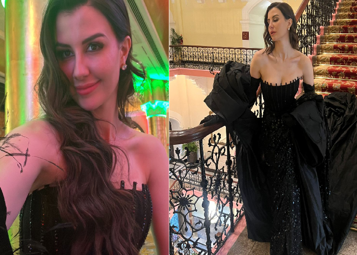 Giorgia Andriani Looks Magnificent In Manish Malhotra's Black Strapless Dress