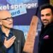 Satya Nadella receives an autographed bat from Zaheer Khan at Axel Springer Awards