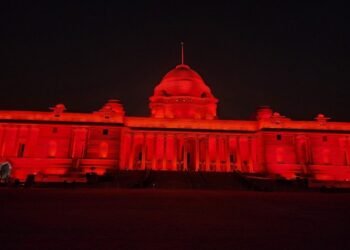 Rashtrapati Bhawan, North and South Block as well as vaious other historical monuments and official buildings all over the country were lighted in red colour on October 29.