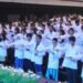 Future doctors taking oath during white coat ceremony at AIMSR, Hyderabad